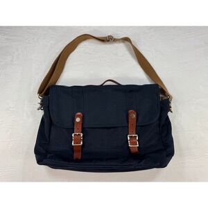 J Crew Nylon / Leather Messenger Laptop Bag Blue Unisex Crossbody Business Bag